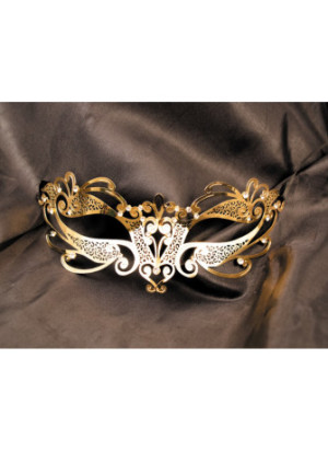 Masque vénitien Gaia rigide doré avec strass - HMJ-061B
